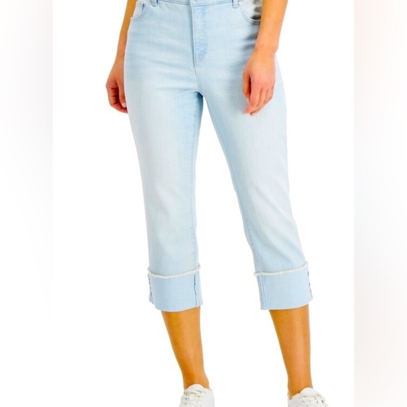 Style & Co Size 4 Petite High-Rise Roll-Cuff Blue Cropped Jeans - Picture 3 of 4